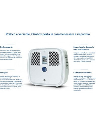 Purificatore aria e depuratore acqua potabile Ozonizzatore Ozobox